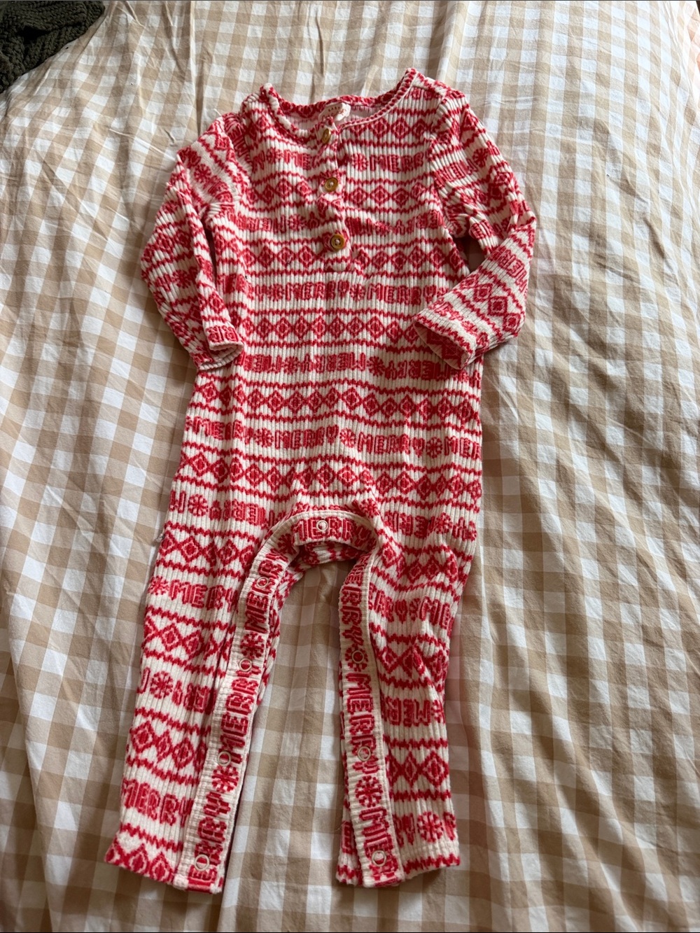 Cat & Jack Red and White Merry Christmas Fair Isle One-Piece 6-9 Months